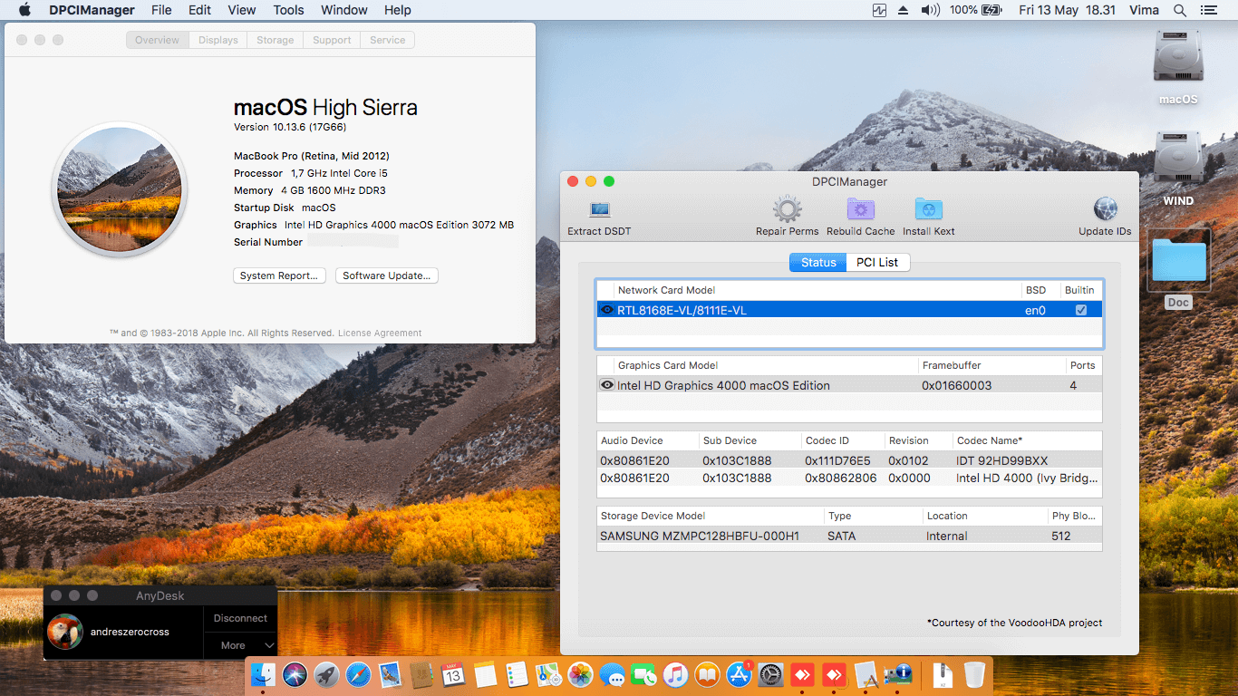 Success Hackintosh macOS High Sierra 10.13.6 Build 17G66 in HP Spectre XT Pro 13-B000